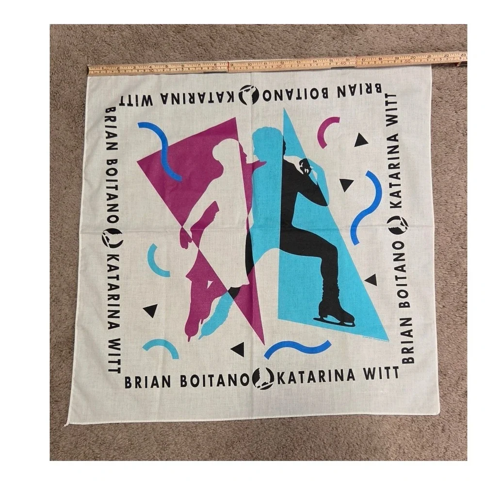 Vintage 1990 Brian Boitano Katarina Witt Figure Skating Cotton Scarf Bandana